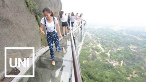 Tour Guide Freaks Out On A Glass Walk After It 'Cracks'