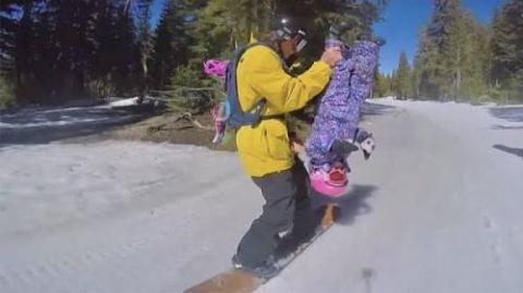 Dad Does CRAZY Snowboarding Tricks With 3-year Old Daughter